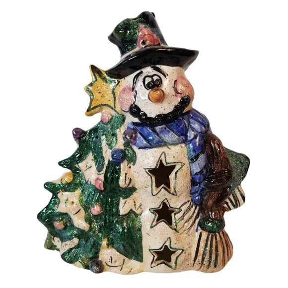 Christmas Blue Sky 2002 Snowman tree luminary Heather Goldminc Snowflake Trivet - Picture 1 of 11